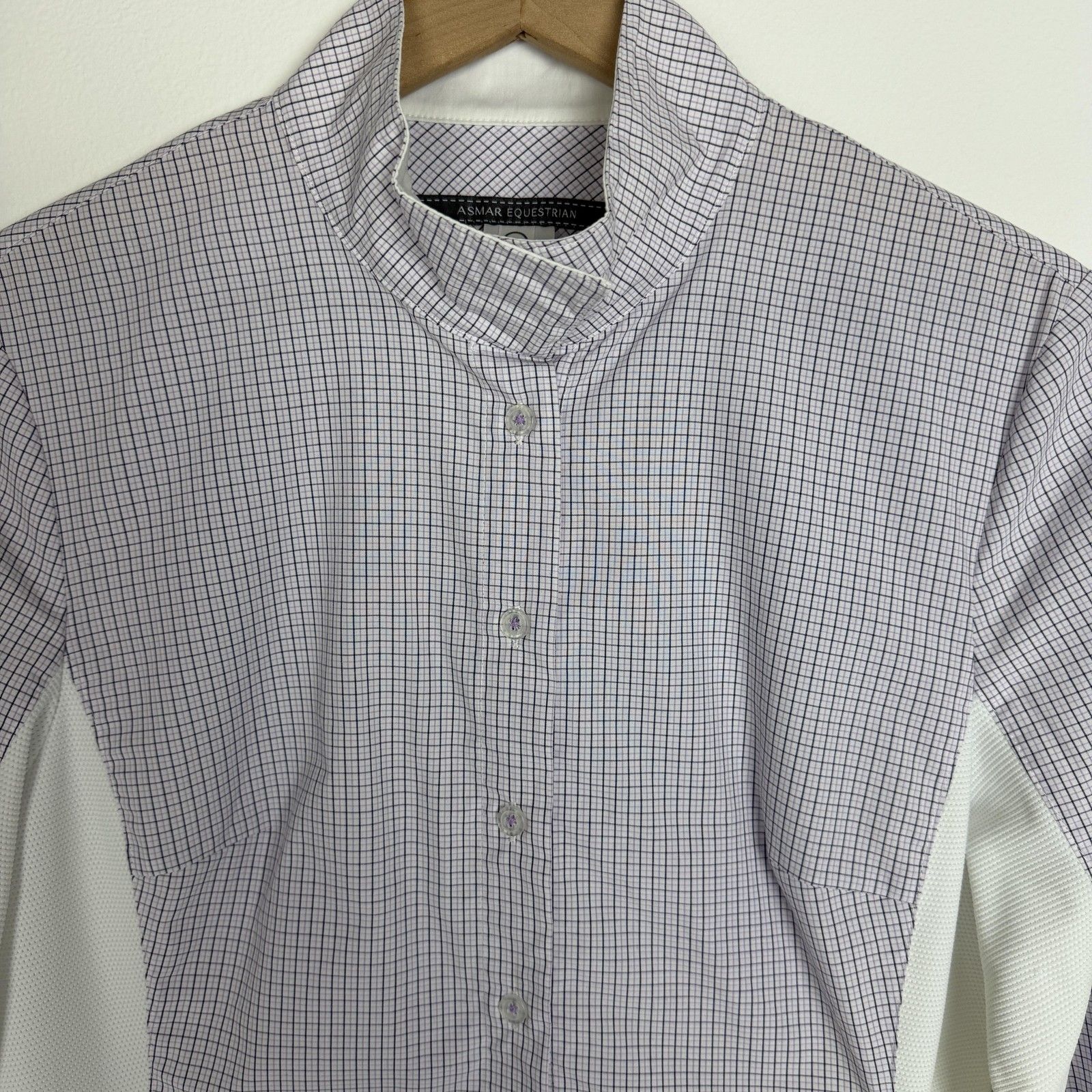 Asmar Equestrian Shirt Womens Small Purple Check Button Front Long Sleeve Riding